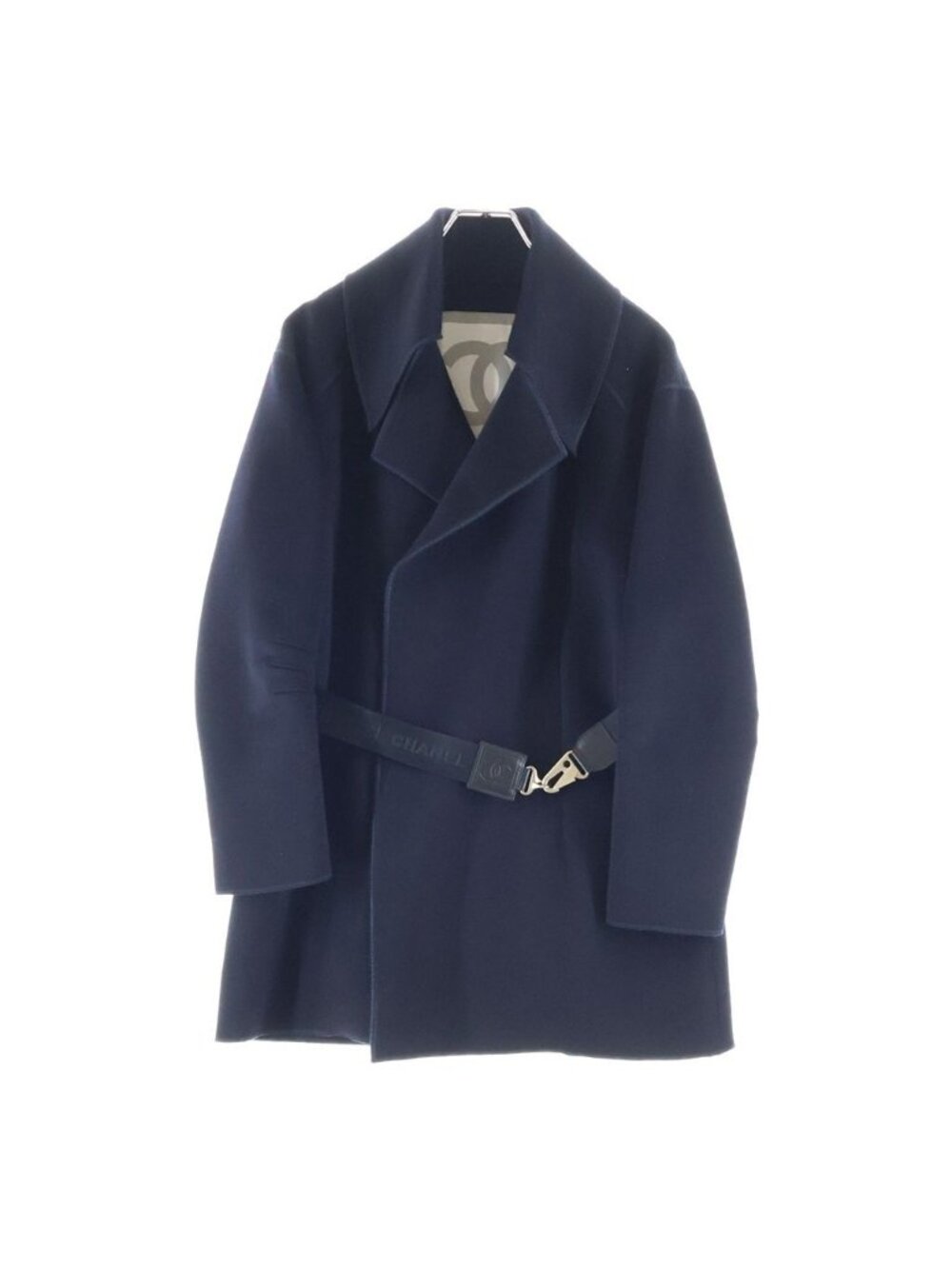 Chanel 04A Sports Line CC Logo Melton Wool Belted Long Coat Navy
